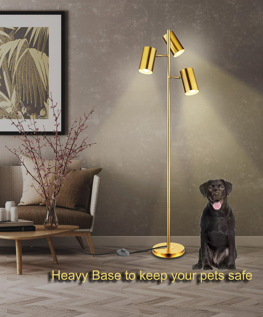 Tree Floor Lamp with 3 Light Bulbs, Gold Standing Tall Pole Lamp with 3 Adjustable Rotating Lights, Farmhouse Floor