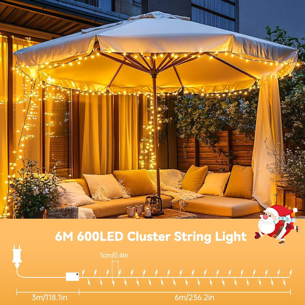Christmas Cluster Lights, 600LED 20FT, Warm White