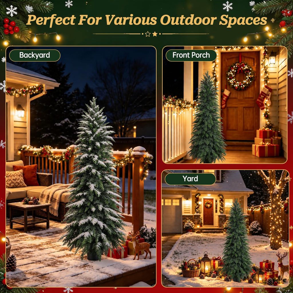 2 Pack Fake Cypress Topiary Trees with Pot, 5FT UV-Anti Greenery