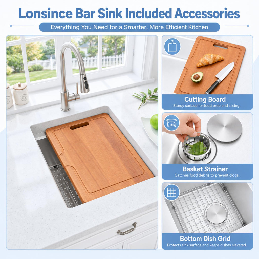 Undermount Bar Sink 16" X 18", Wet Bar Prep Sink with Workstation