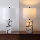24.25" Black/White Modern Alabaster LED Table Lamp Decor, White Linen Shade