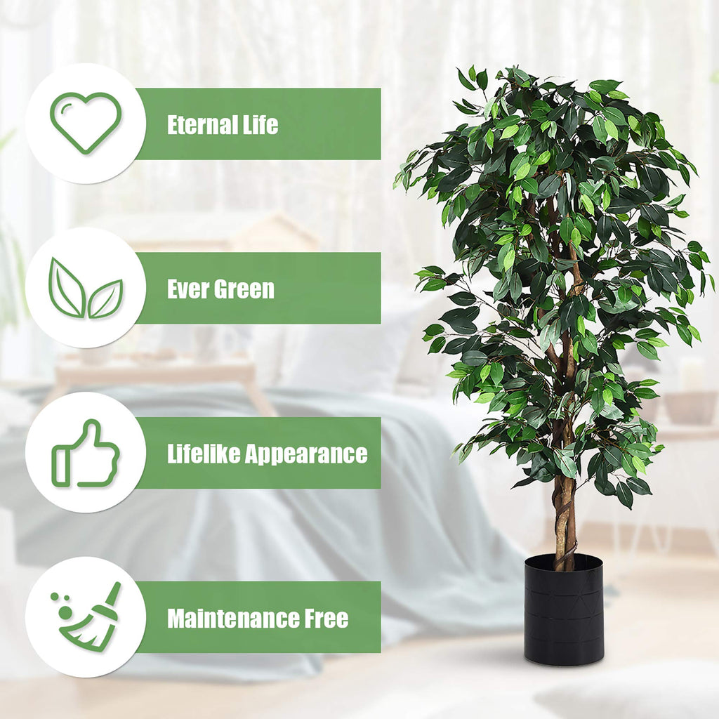6 Ft Artificial Ficus Tree with Wood Trunks