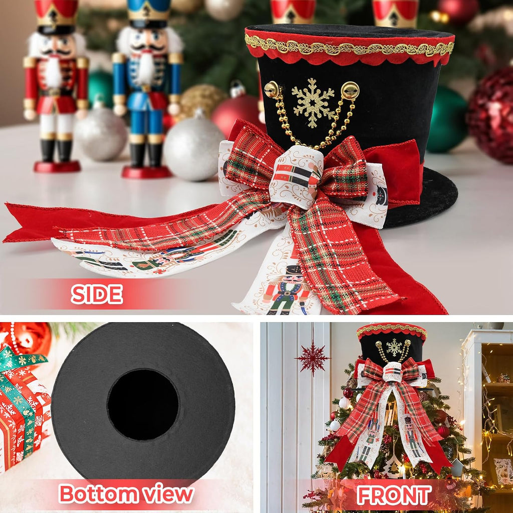 Nutcraker Christmas Tree Topper Hat, Christmas Buffalo Plaid Tree Topper