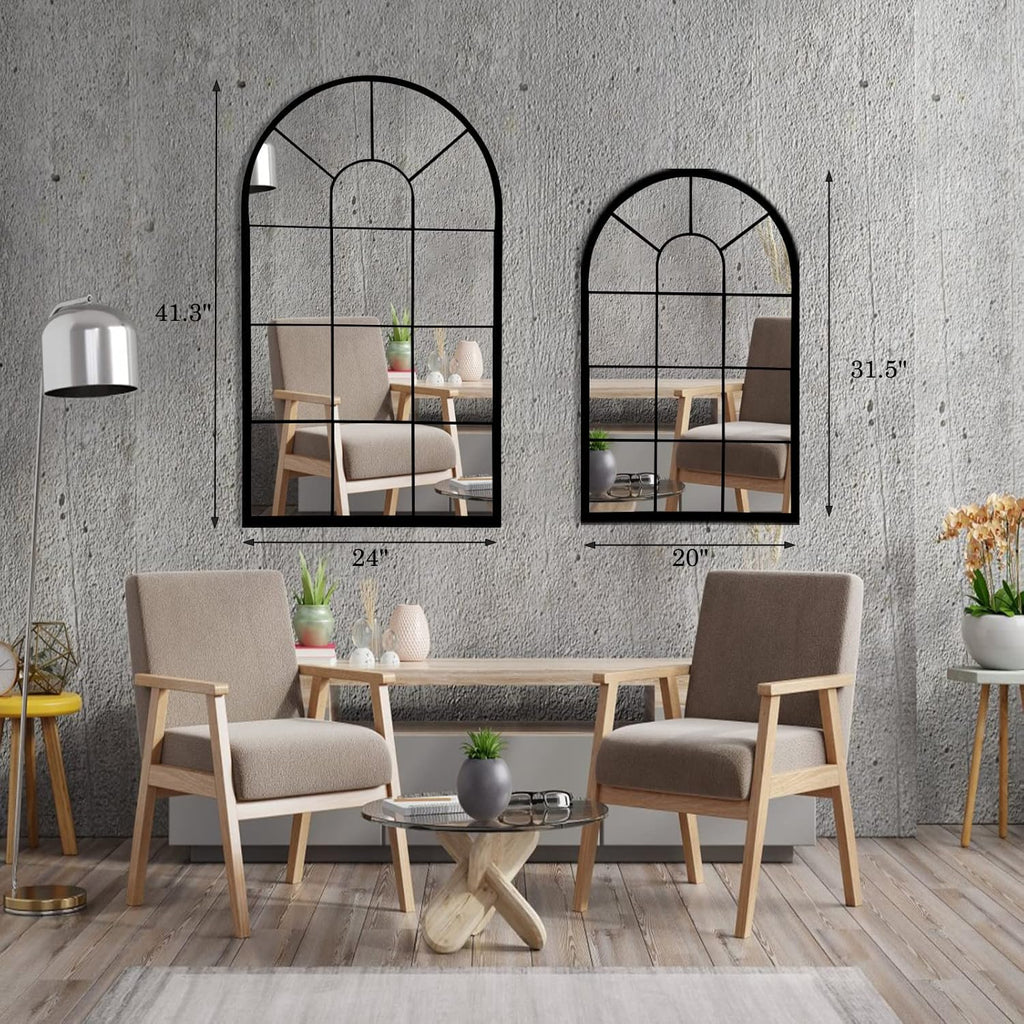 Black Arched Window Mirror, Farmhouse Decorative Wall Mirrors Vanity, Fireplace Mantel, Window Pane Mirror Wall Decor