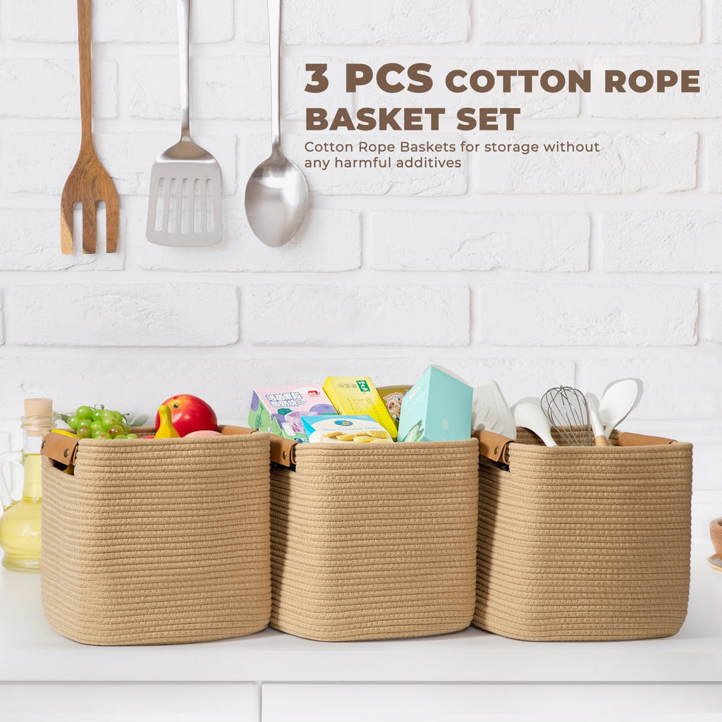 3 Pack 11 Inch Woven Baskets for Storage, Stylish Storage Baskets for Shelves, Laundry, Bathroom, Kitchen, Cube