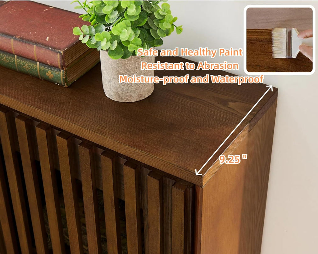 39" Walnut Narrow Sideboard Buffet Storage Cabinet | Walnut Wood Small Sideboard Storage Cabinet,Mid Century Modern