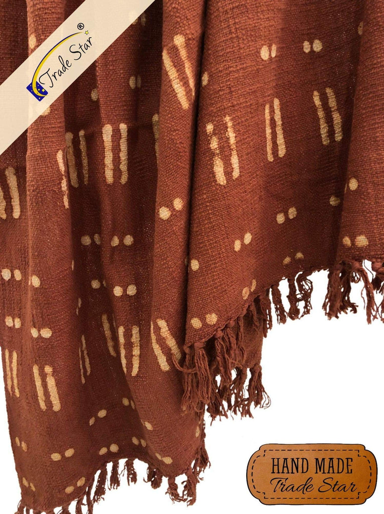Star Authentic Handloomed Throw, 100% Cotton Soft Tassel Blanket, Mudcloth Print Throw, Block Print Throw Blanket for