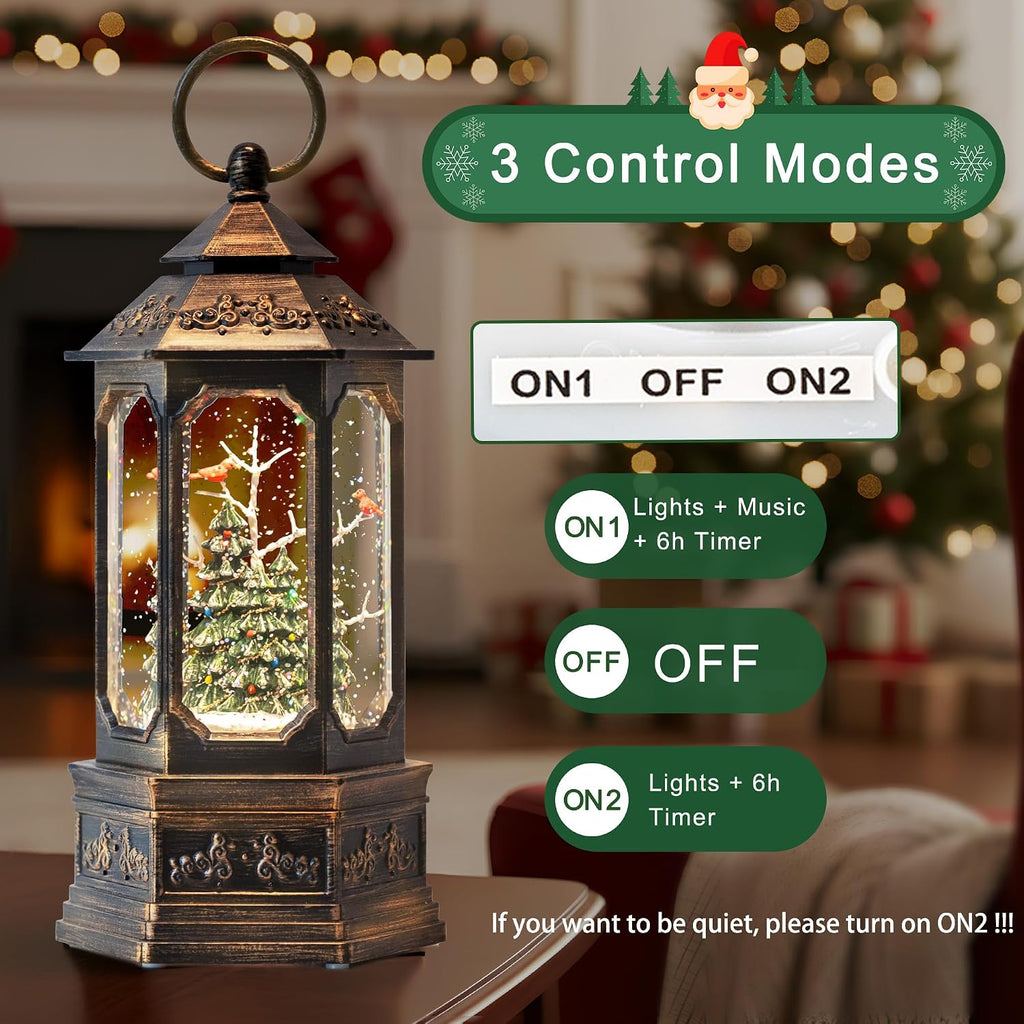 Christmas Snow Globe Lantern with Christmas Tree, Musical Glitter Snow Globes Water Lantern, USB and Battery Powered