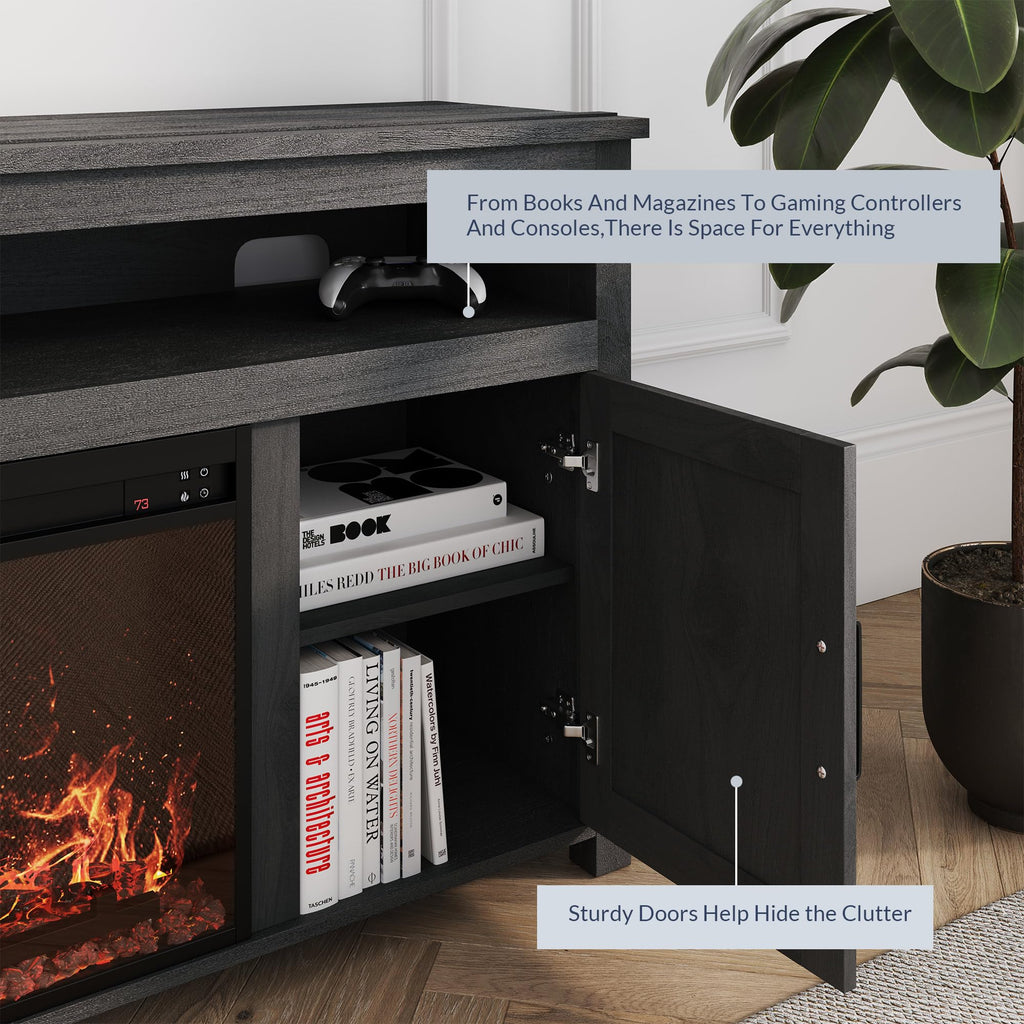 Corin 58" TV Stand with 23" Electric Fireplace - Rustic Grey