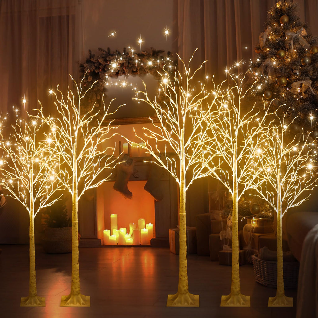 6 Pcs Lighted Birch Tree, 4ft 5ft 6ft, Warm White