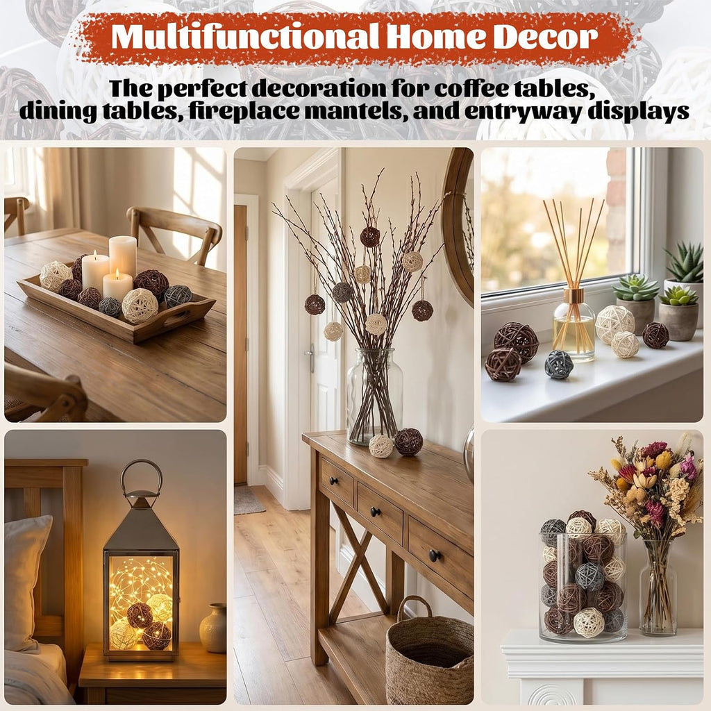 Decorative Balls for Bowls Centerpiece, Natural Decorative Wicker Rattan Balls Wicker Rattan-Balls Centerpiece - Set of 72