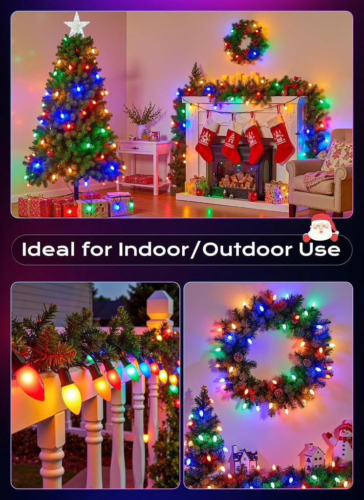 C9 LED Christmas Lights Outdoor Multicolor, 50 FT 50 LED Green Wire