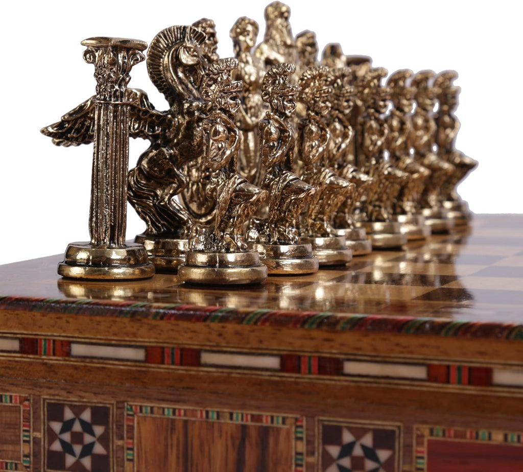 Medium Mythologic Pegasus Metal Chess Set for Adults,Handmade Pieces and Natural Solid Wooden Chess Board