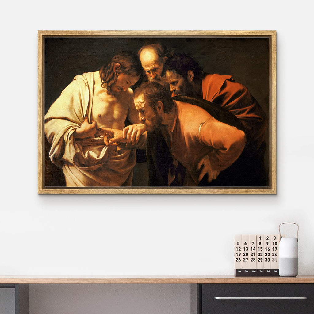 The Incredulity of Saint Thomas by Caravaggio - Framed Canvas Print Wall Art Famous Painting Reproduction - 16"x24"