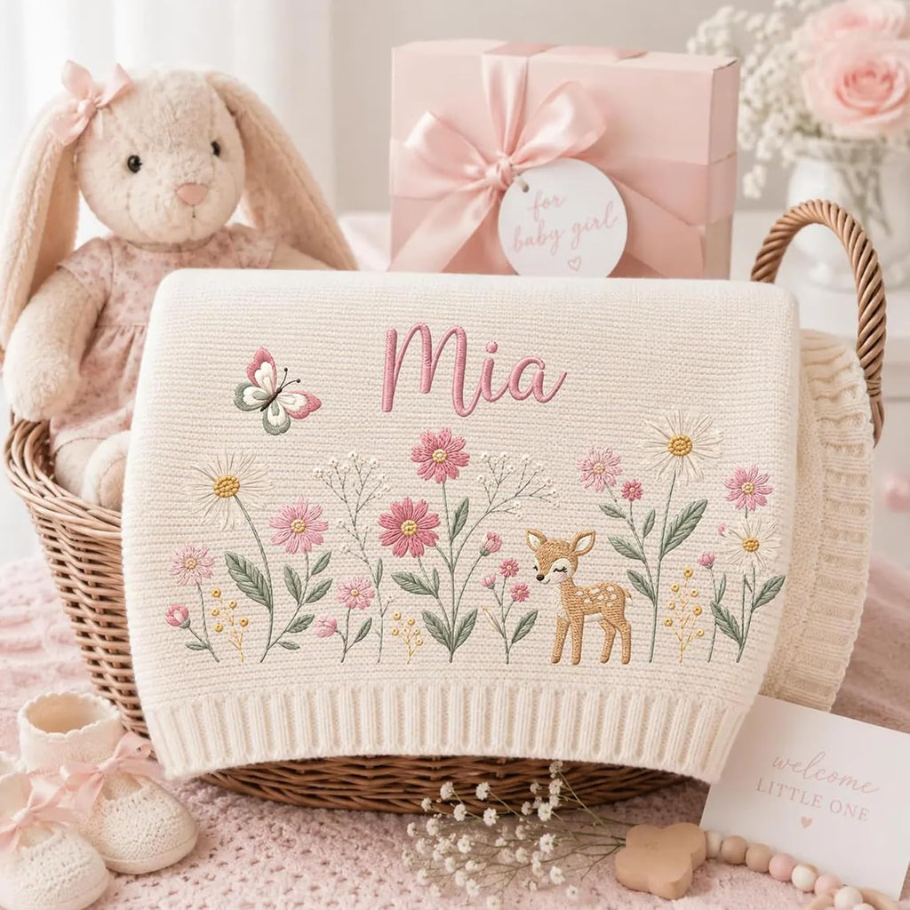 Personalized Baby Blanket Embroidered with Name, Custom Knit Baby Blanket for Girls Boys, Newborn Baby Gift, Gift