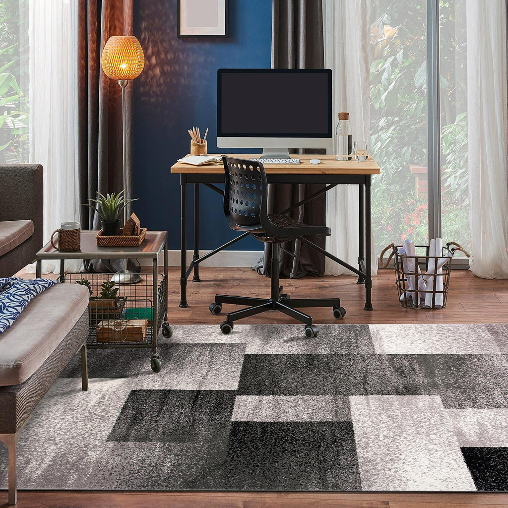 Distressed Boxes Modern Non-Shedding Cozy Area Rug Gray