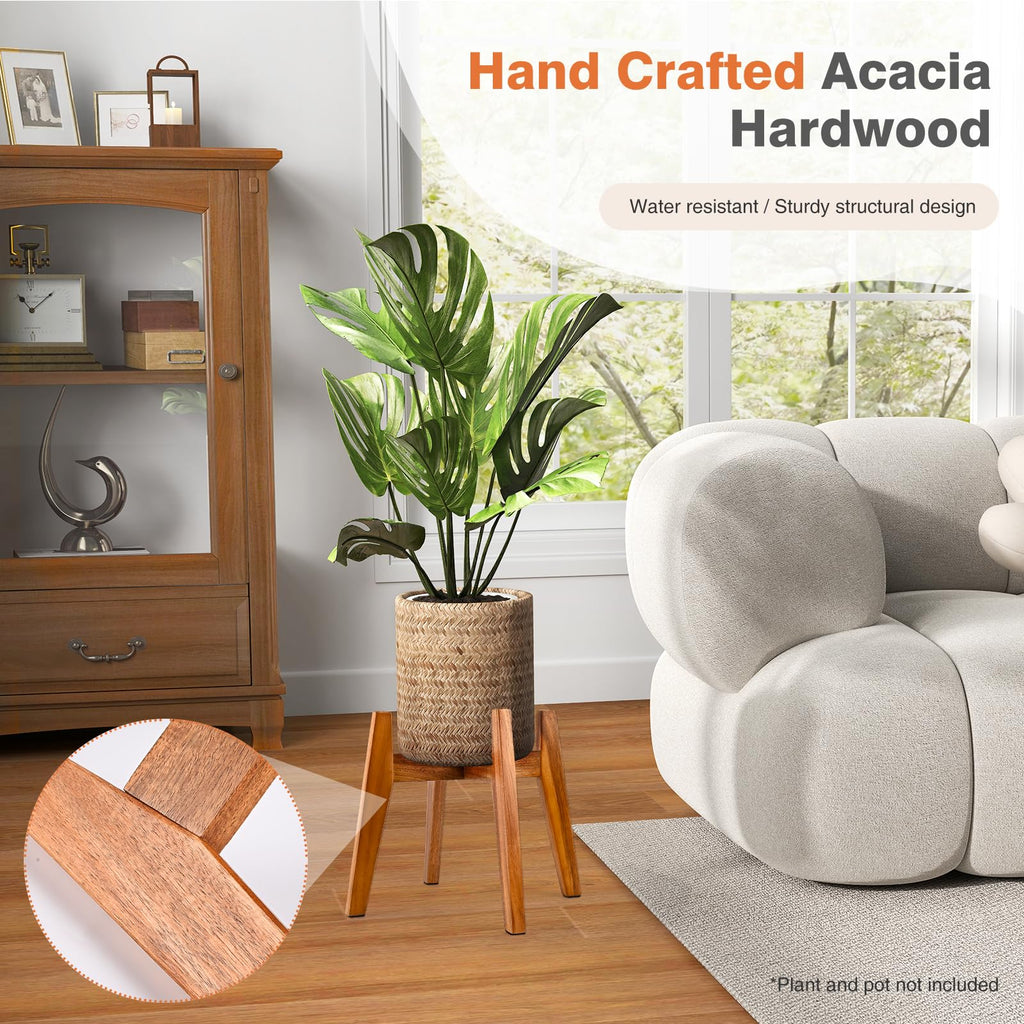 Wooden Plant Stand Indoor, Acacia Wood Mid Century Planter Stand, 9 Inch