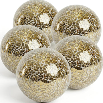 Decorative Balls for Bowls, 3 Inch Gold Orbs Glass Balls - Set of 5