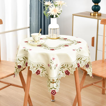 Jacquard Floral Embroidered Square Tablecloth 33 x 33 inch