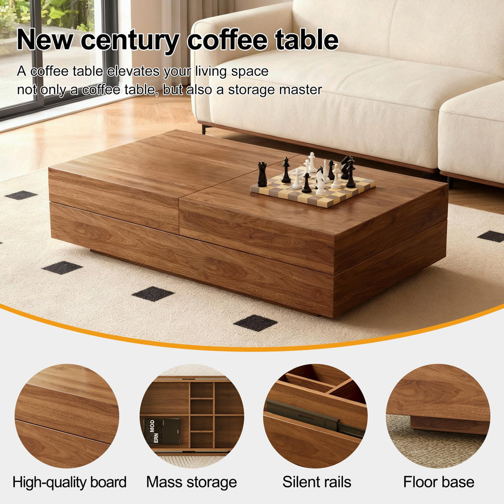 47.2" Sliding Top Coffee Table with Hidden Storage, Walnut