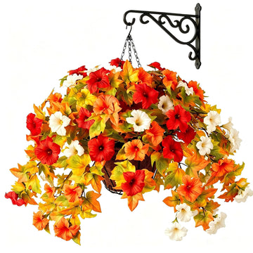 SaijinGlow Fall Hanging Basket UV Resistant Artificial Petunias Orange