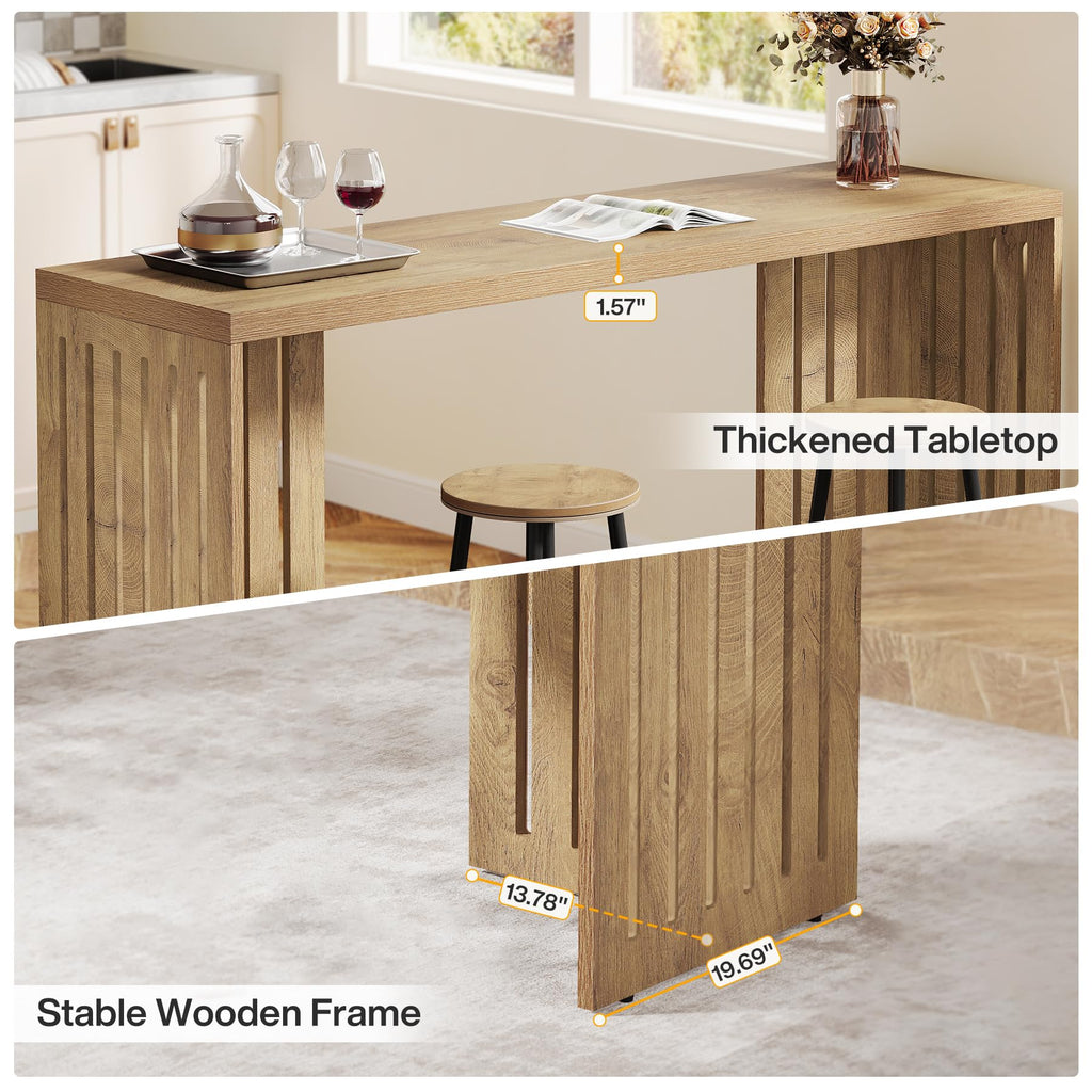 63-Inch Bar Table with Louvered Base, Natural
