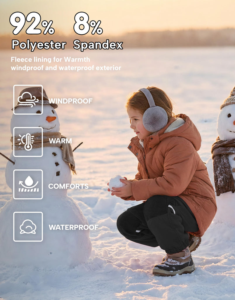 Toddler Snow Pants Fleece Lined Waterproof Ski Pants Black