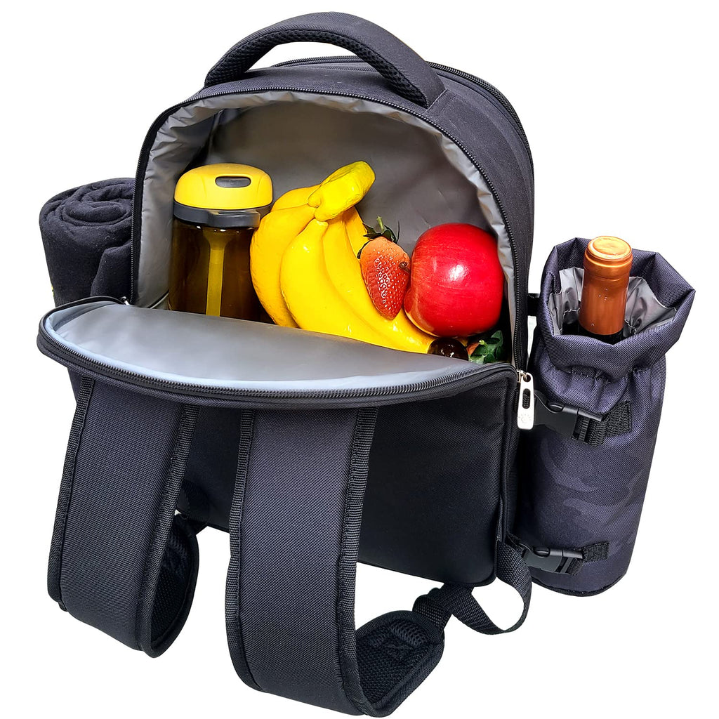 Picnic Backpack for 2 Person with Insulated Cooler Compartment, Wine Holder, Fleece Blanket, Cutlery Set, Engagement