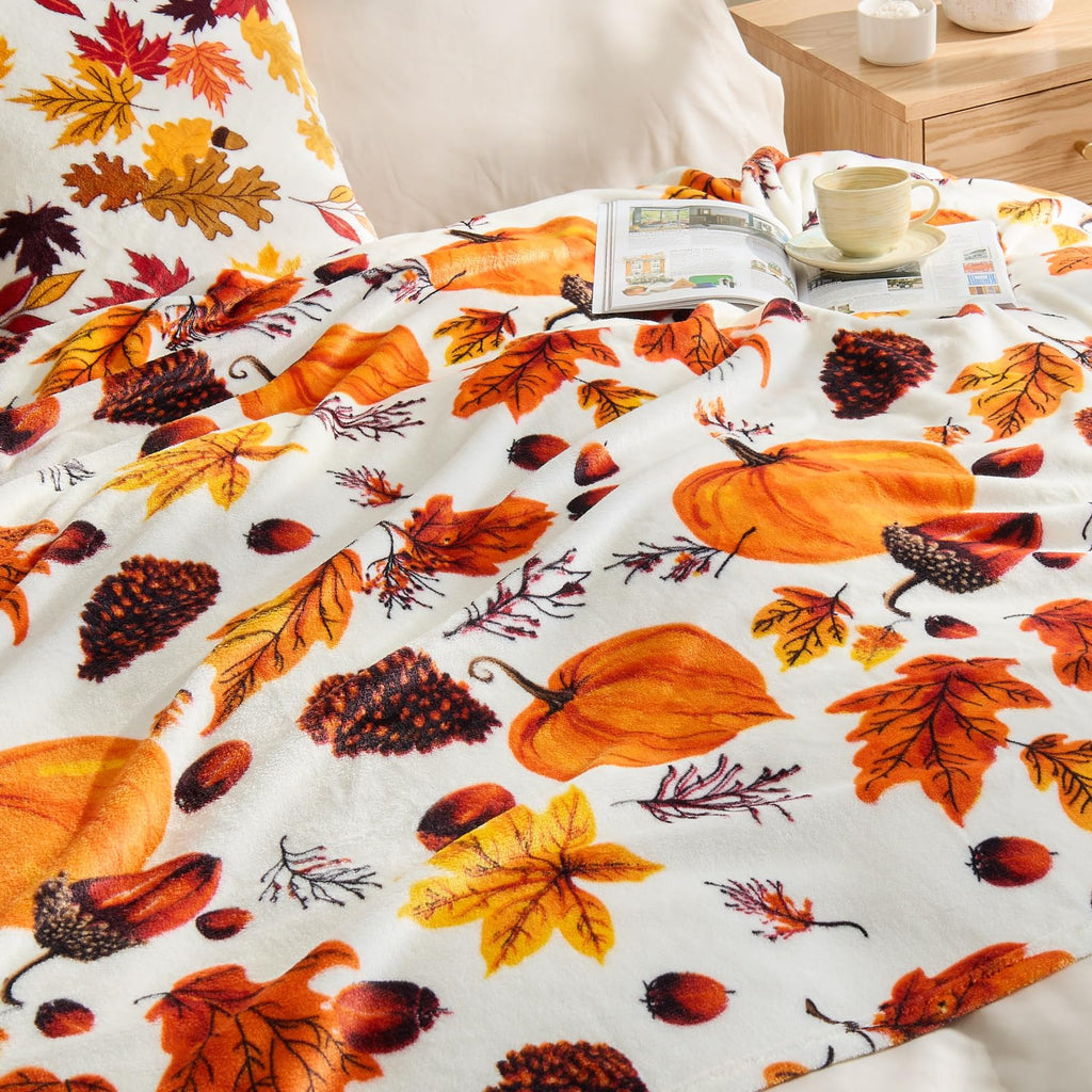 Fleece Blanket Soft Fall Throw for Couch Autumn Pumpkin 50"x60"