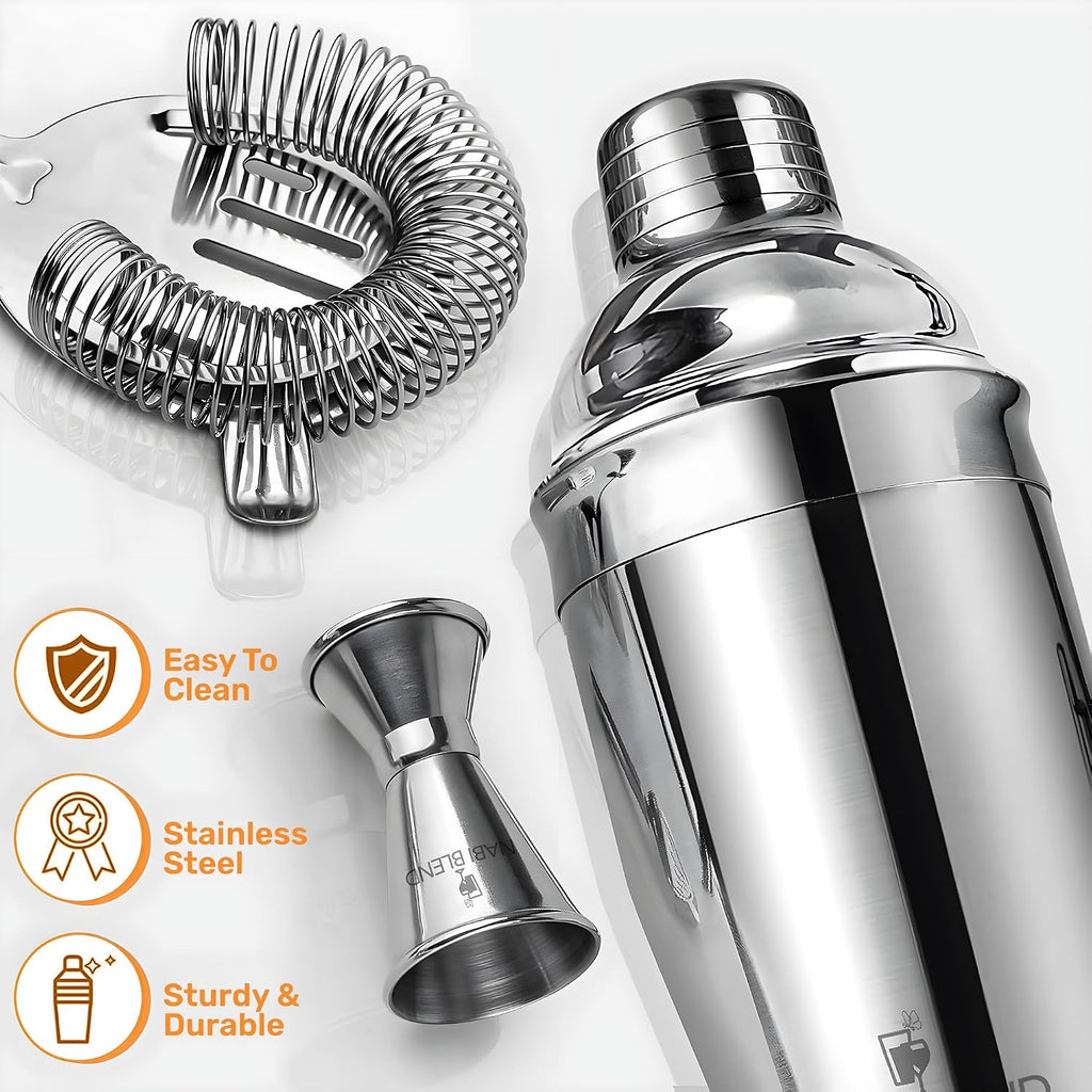 Bartender Kit with Bamboo Stand | Cocktail Shaker Set Essential Bar Tools Wine Shaker Ice Filter Mixing - Set of 16