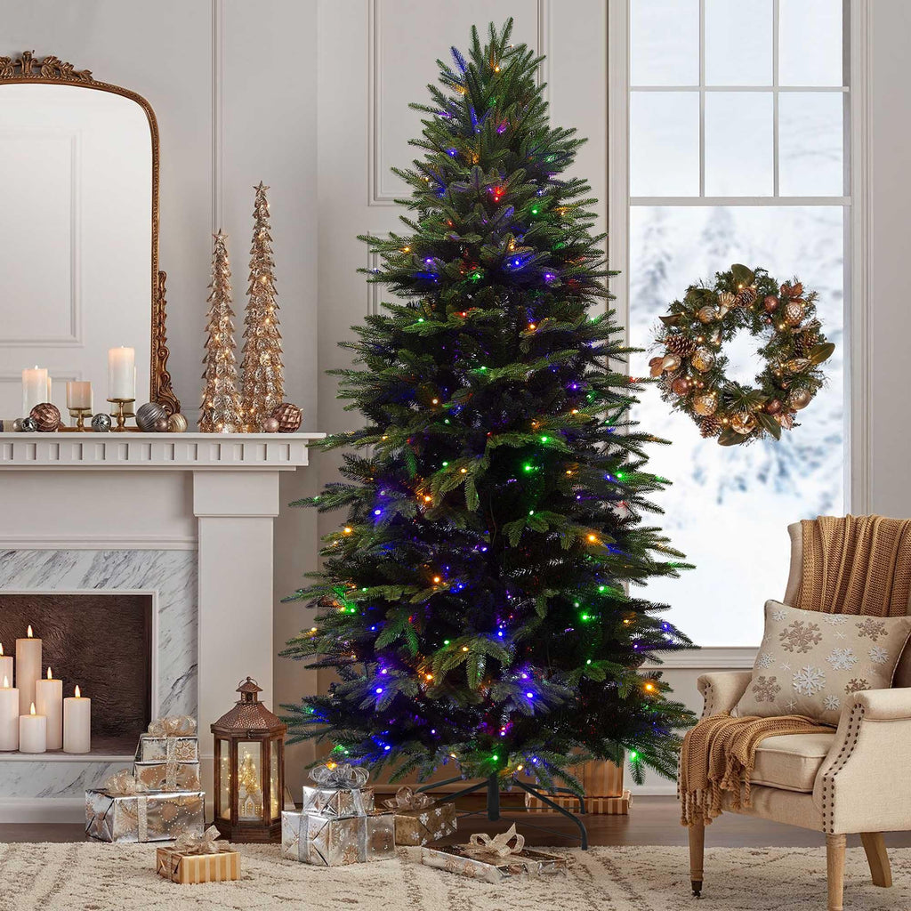 7.5 ft Pre-Lit Artificial Christmas Tree with 350 Lights, Spruce Xmas Tree