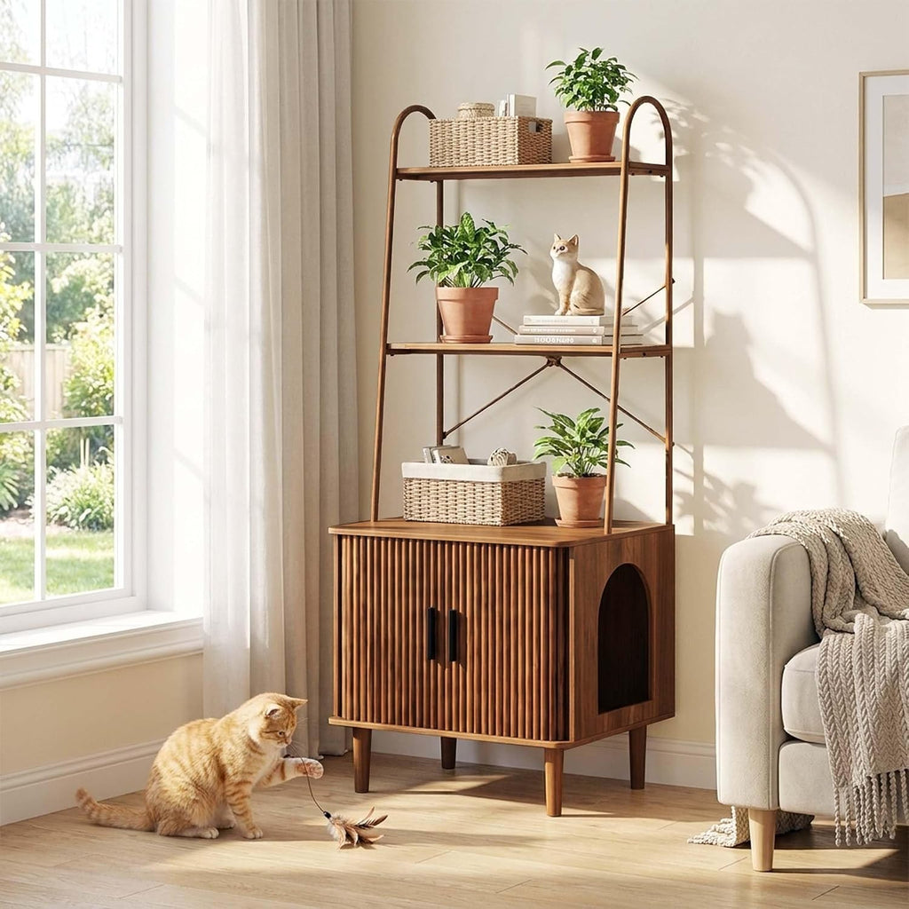 Hidden Litter Box Cabinet, Cat Litter Box Enclosure, Arched Cat Furniture
