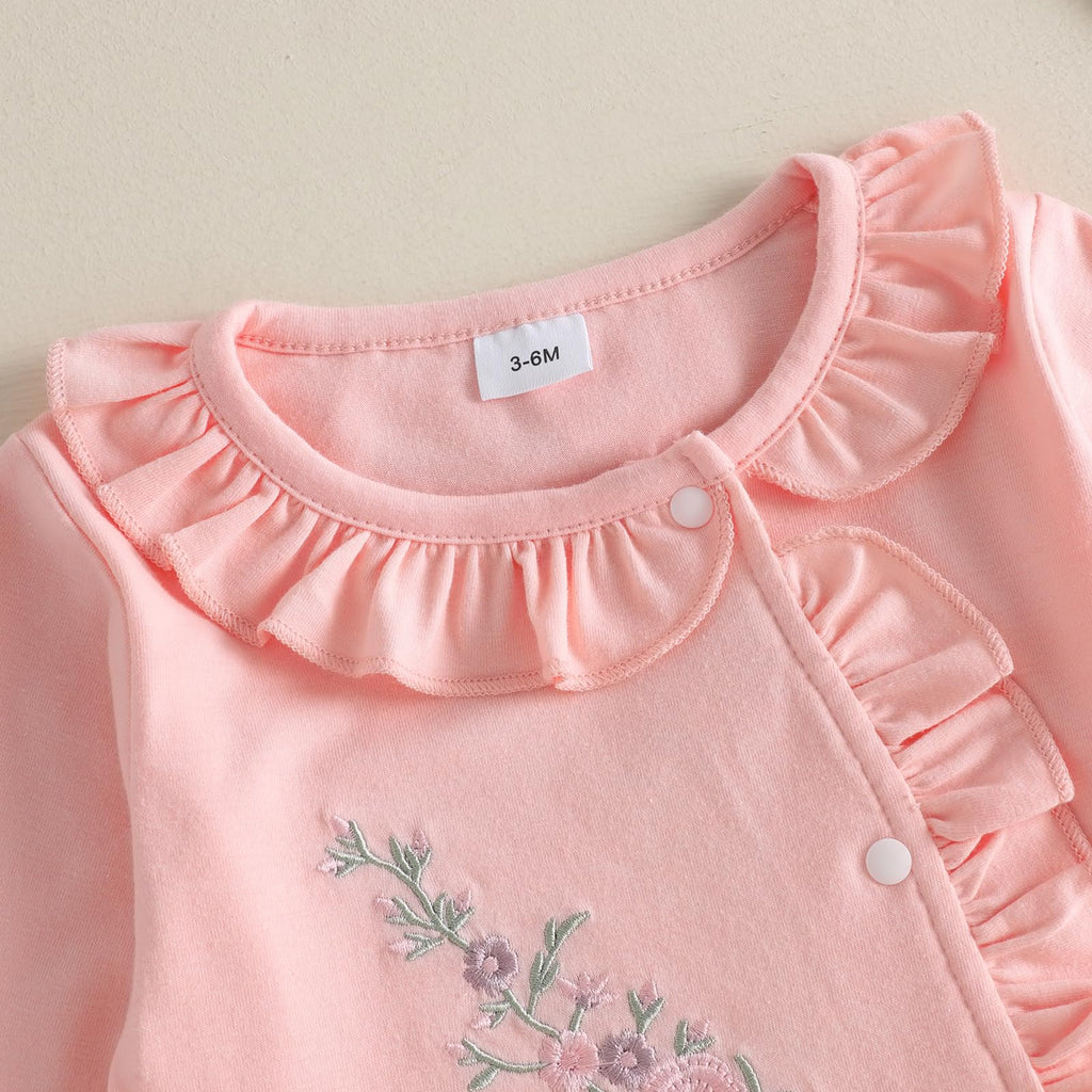 Newborn Girl Clothes Coming Home Outfit Jumpsuit (ruffle romper Hat Pink, Newborn)