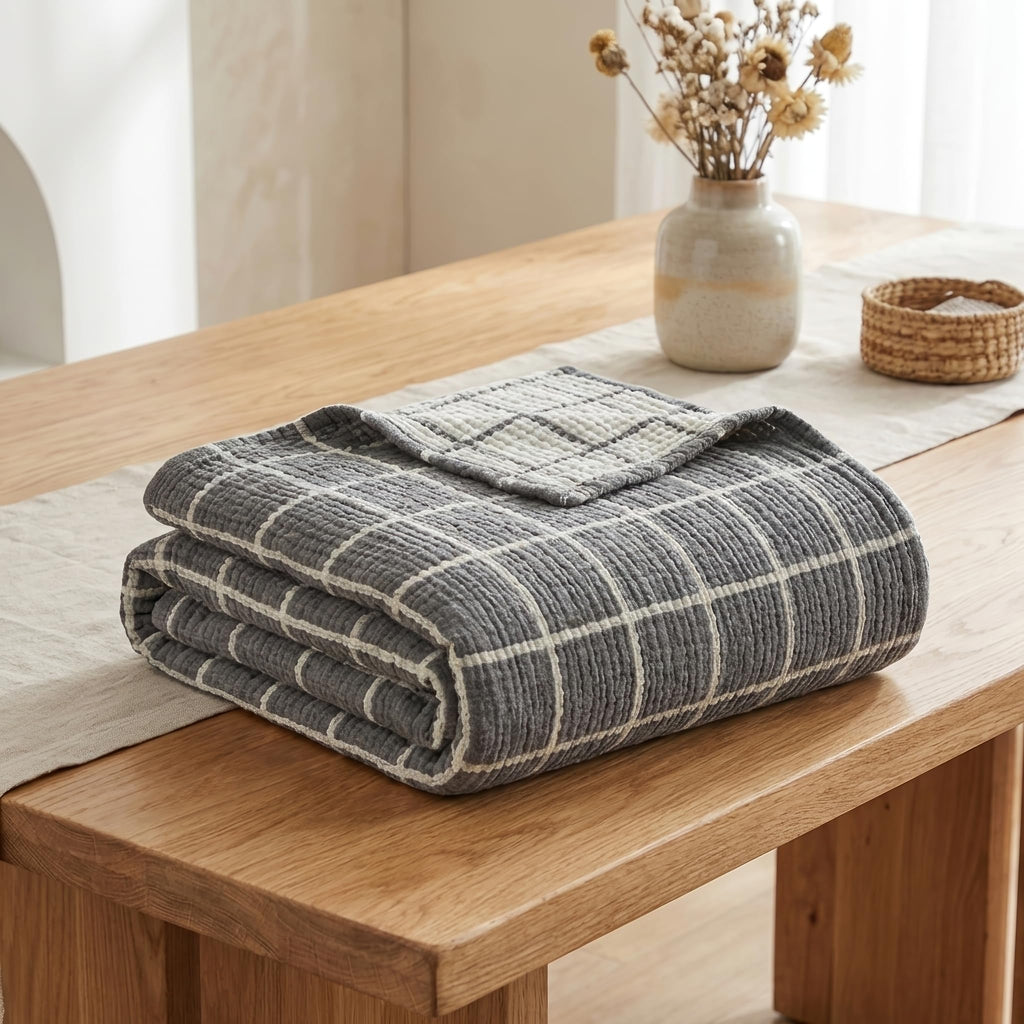 Handmade Bohemian 4-Layer Gauze Throw, 100% Cotton Muslin, Breathable Lightweight Multipurpose Throw Blanket, Dual