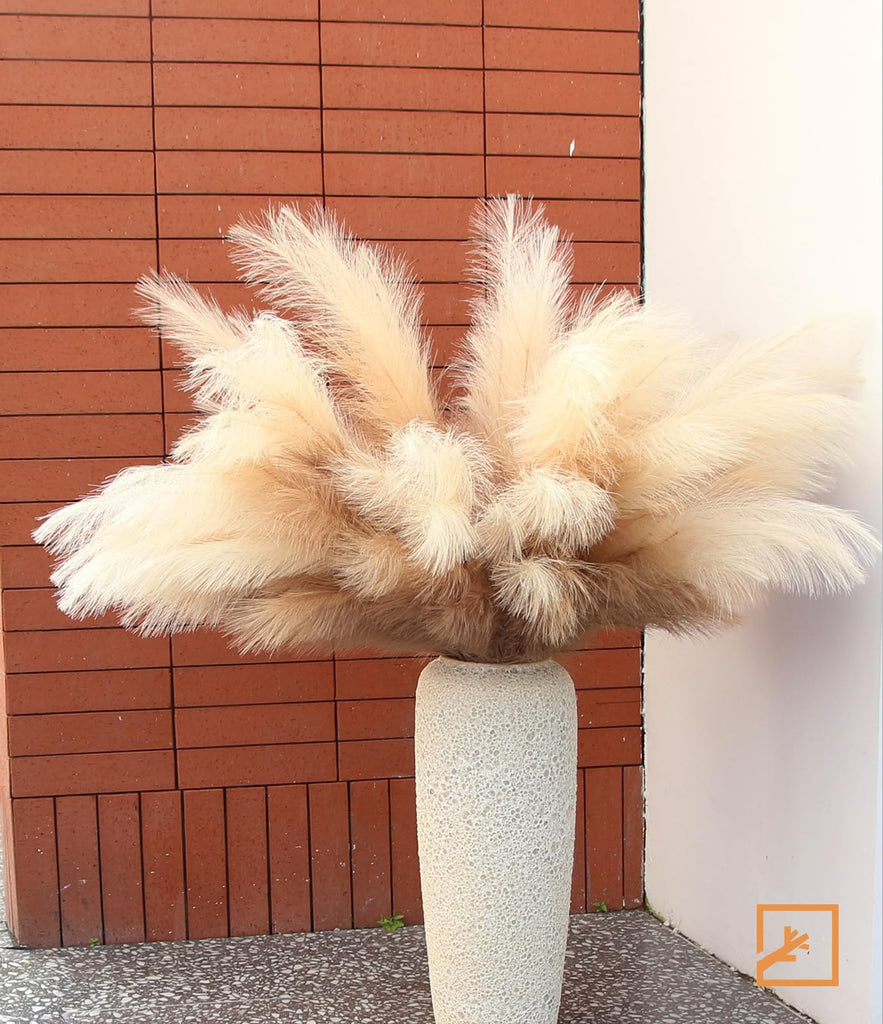 Faux Pampas Grass Decor 38" 7PCS Handmade Boho Decor Ombre Beige