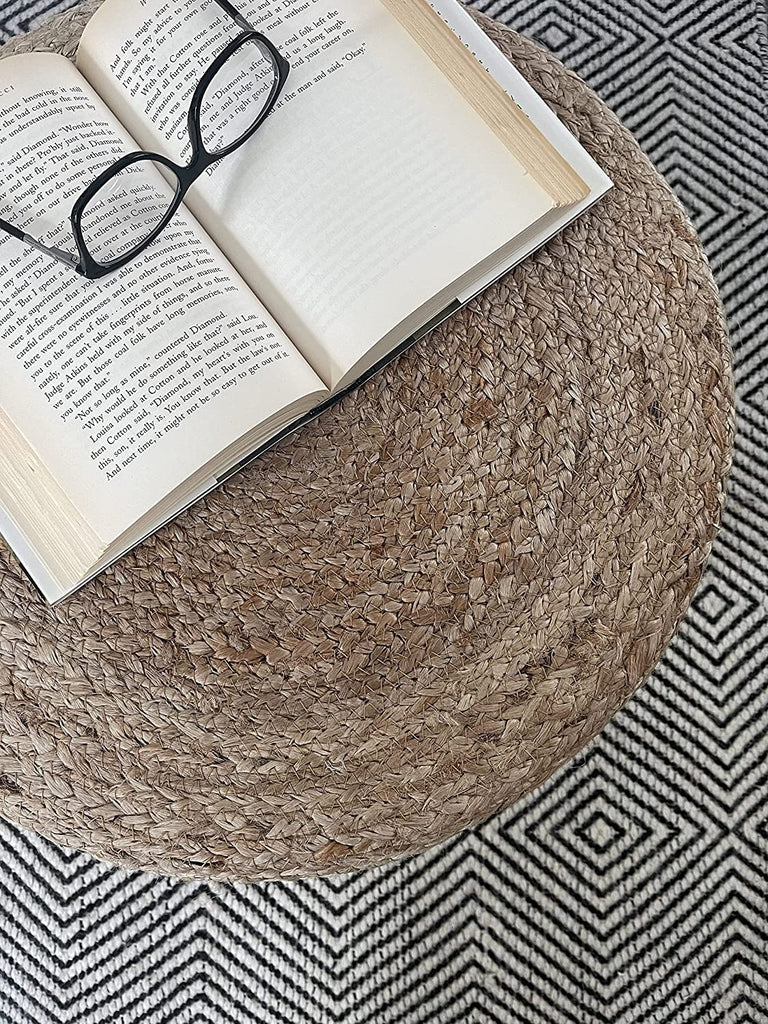 Pouf Ottoman 100% Jute Pouffe Natural Ivory (20"x20"x20")