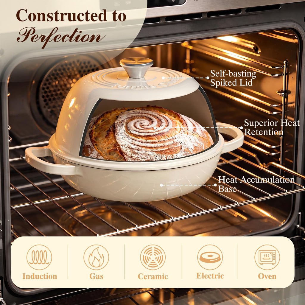 6QT Enameled Cast Iron Dutch Oven for Bread Baking