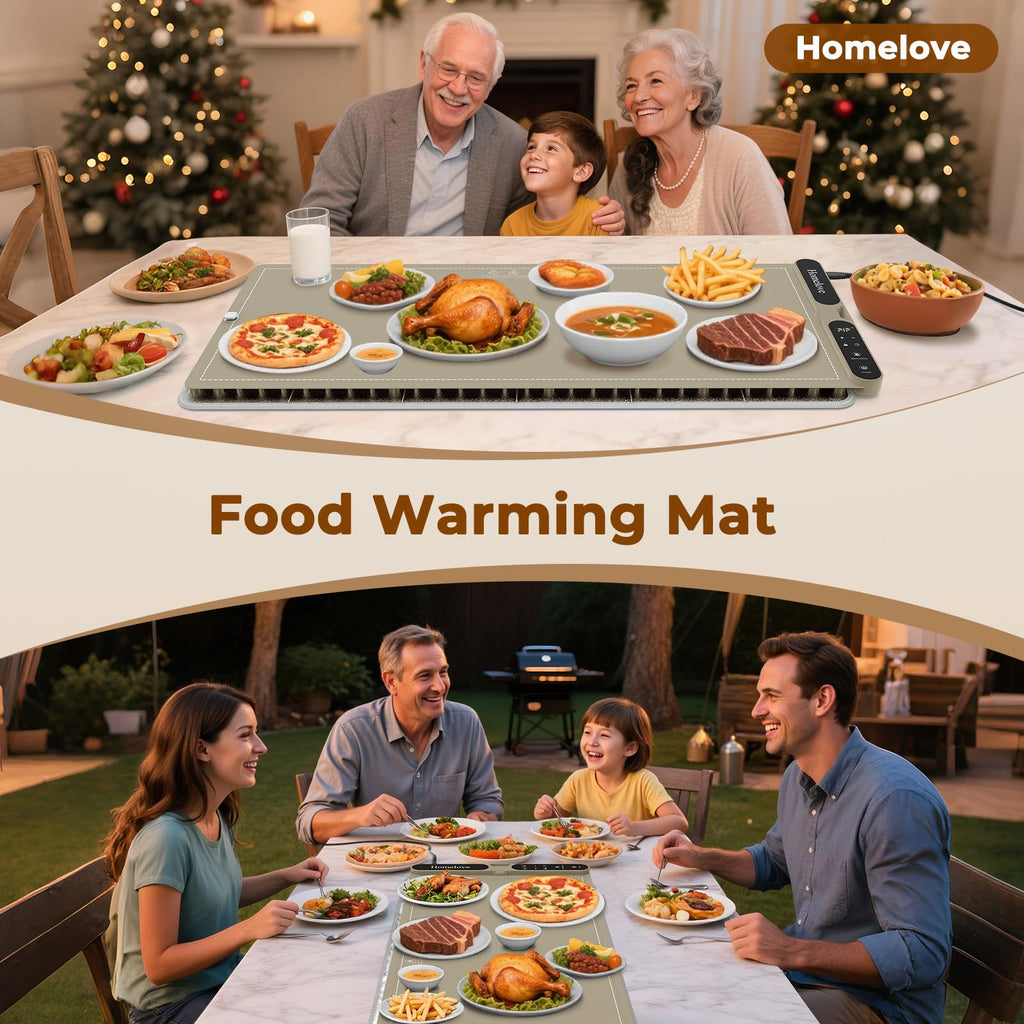 Warming Mat for Food - 7 Temps, 8H Timer, for Buffets Party Khaki