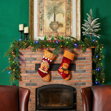 Christmas Garlands with Lights, Set of 2 9ft Pre-Lit Garlands with 50 C4 Strawberry LED Lights and Timer for Mantle