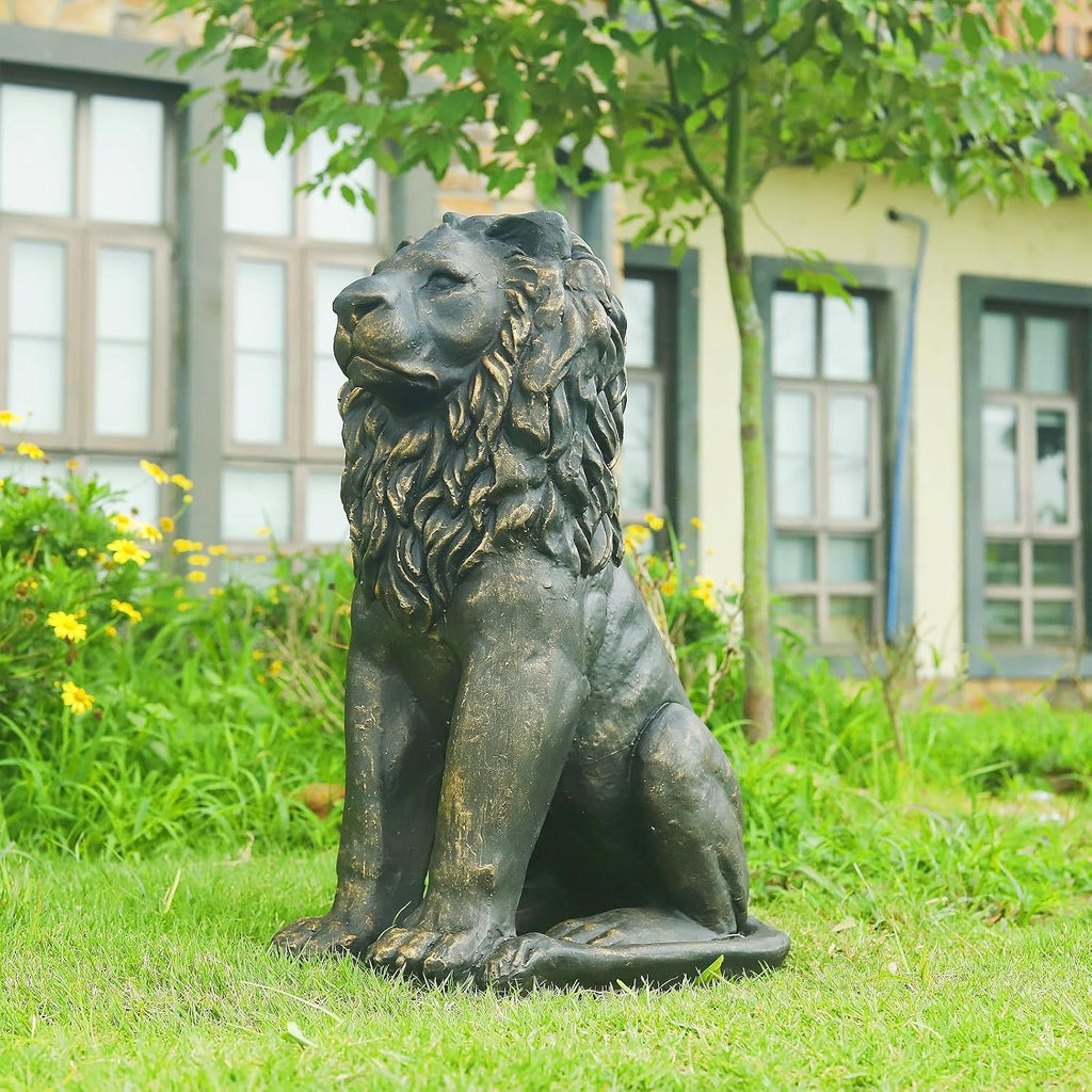 23" H Guardian Lion Statue Sculpture Home Garden Decor Bronze | sitting outdoor patio yard lawn bronze entryway porch