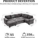 108 Inch Sectional Sleeper L Shaped Sofa with Pull Out Bed, 7 Seat Modular Sectional Sofa with Storage