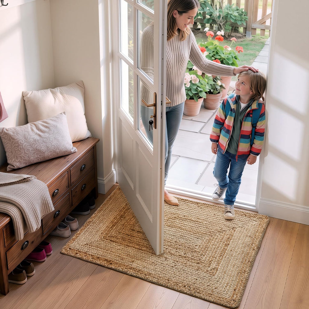 Jute Door Mat 24x36, Non Slip Doormat Indoor Entrance, Heather Tan