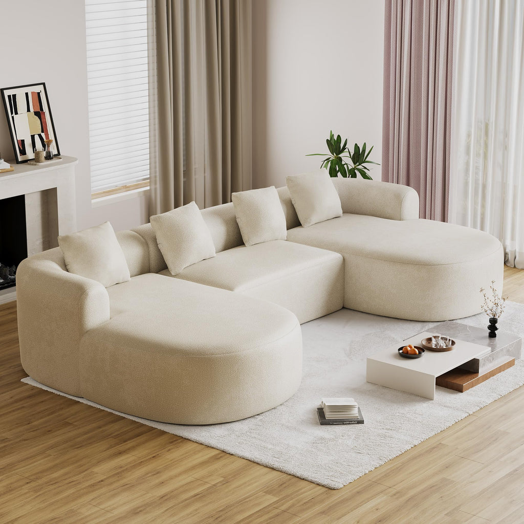136"Oversized Luxury Modern Tight, Curved Back, Beige