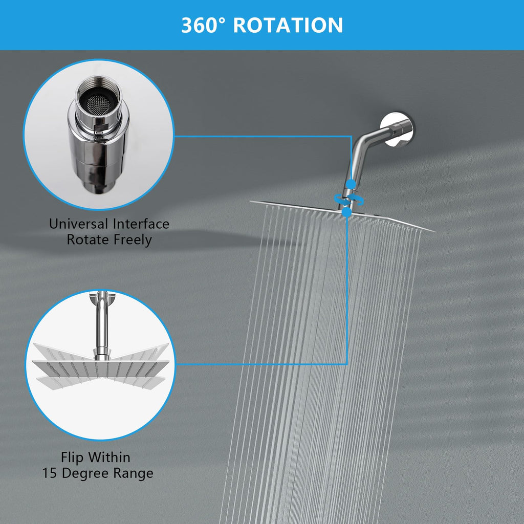 Rain Shower Heads High Pressure, Rainfall Showerhead Fixed Mount, 6 Inch Large Square High Flow Shower Head (Chrome)