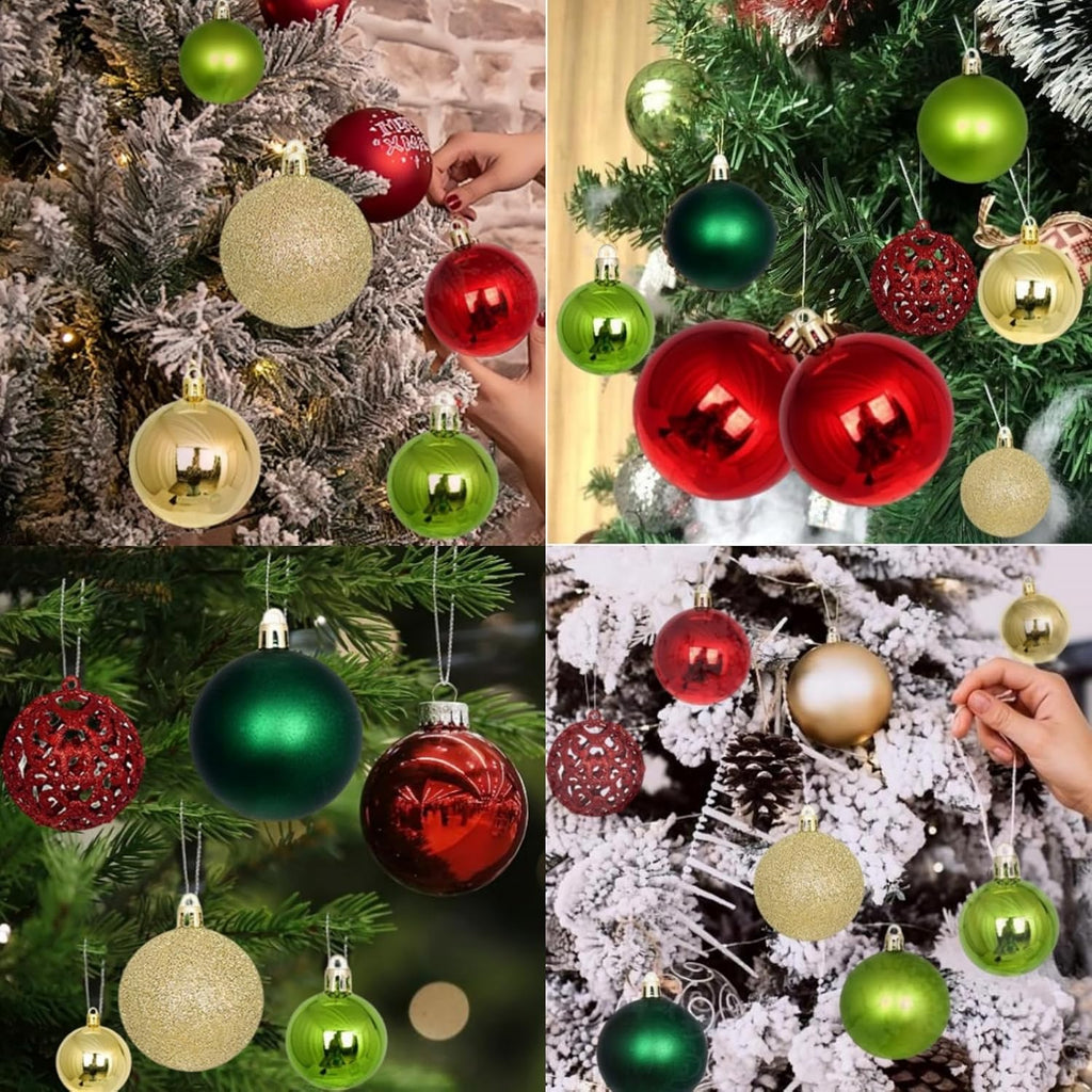 Gold Green Red Mixed Christmas Balls Ornaments for Xmas Christmas Tree - Shatterproof Christmas Tree Decor - Set of 100