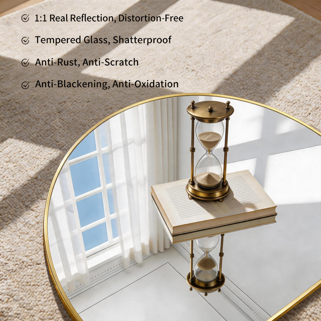 Arched Wall Mirror 40"x30", Gold Arched Mirror &Mantel