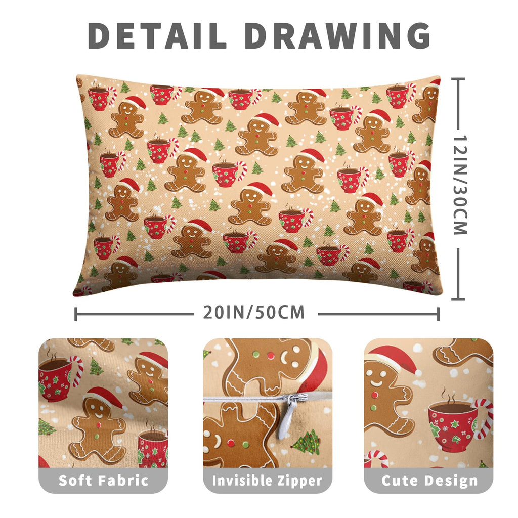 Christmas Gingerbread Lumbar Pillow Covers 12x20 Set of 2 Cute Gingerbread Cafe Xmas Tree Rectangle Throw Pillow