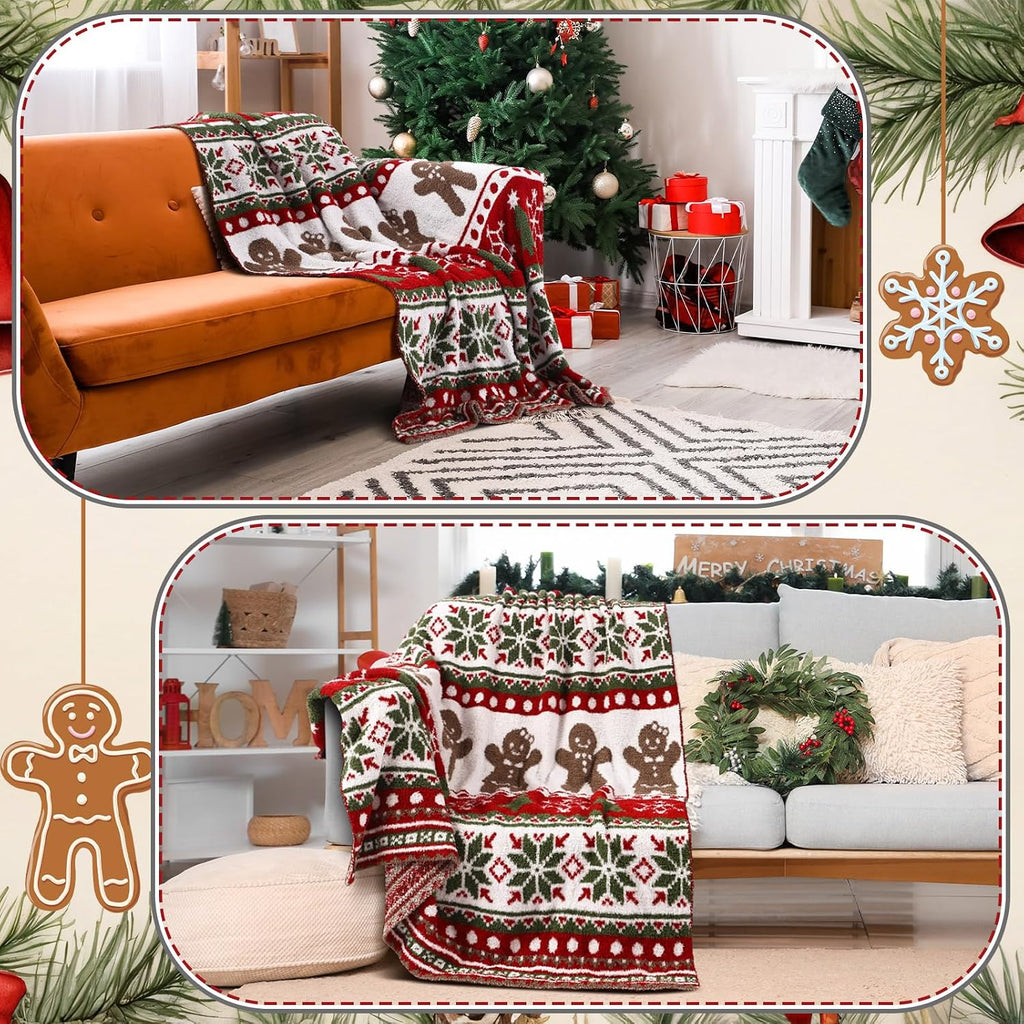Large Chrismas Gingerbread Throw Blanket 50 x 60 Inch Soft Xmas Gingerbread Man Knit Throw Reversible Knitted Blanket
