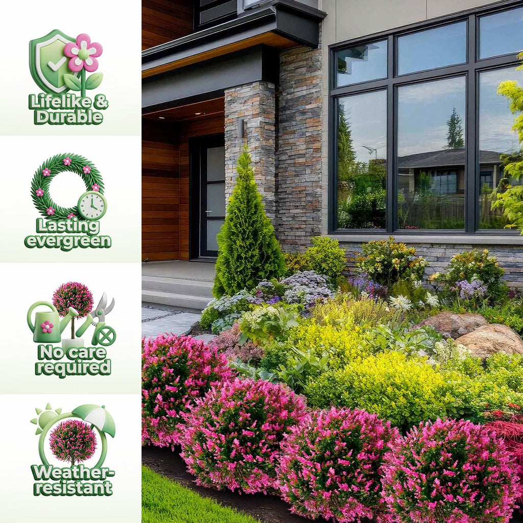 Fall Artificial Topiary Trees Outdoor, 24 Inch, 4 Pack, Fuchsia