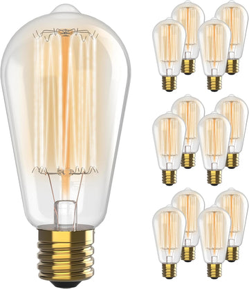 Vintage Edison Incandescent 60W 12-Pack Light Bulbs - Antique ST64 Dimmable 2100K Warm Decorative Squirrel Filament